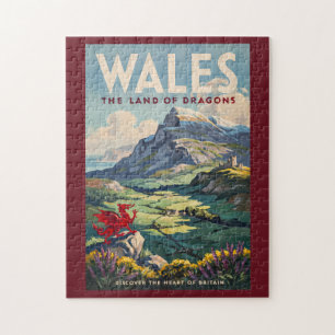 Wales Draak Illustratie Reis Kunst Vintage Legpuzzel