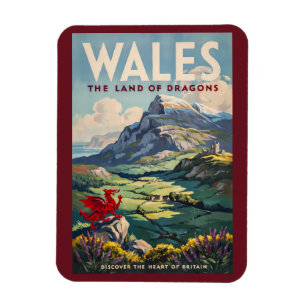 Wales Draak Illustratie Reis Kunst Vintage Magneet