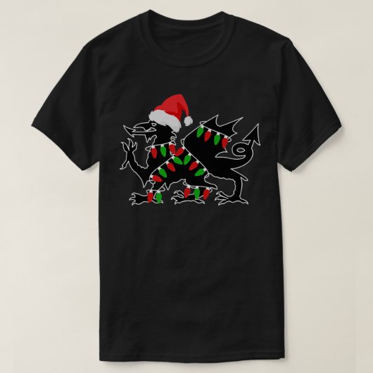 Wales Dragon Santa kerstboom Lights Welsh Xma T-shirt (Design voorkant)