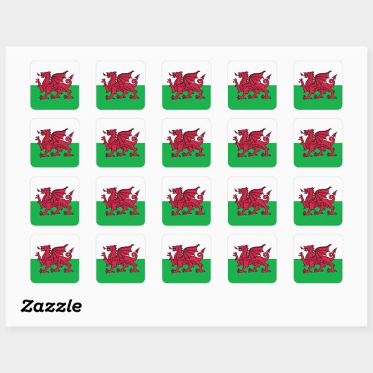 Wales Dragon Vierkante Sticker (Vel)
