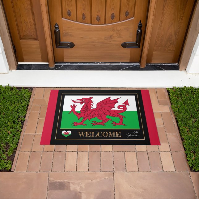 Wales Emblem, Welsh Flag mats Cymru/sport Welcome Deurmat (Buiten)