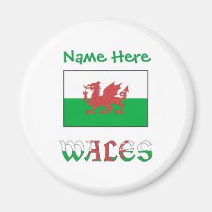 Wales en de Welshe Vlag Groen Personalisatie  Magneet