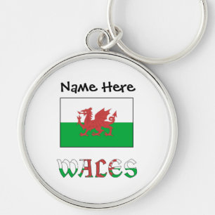 Wales en vlag van Wales Persoonlijk gemaakt Sleutelhanger