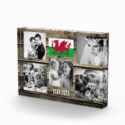 Wales family photo block,  Welsh flag,  Cymru wood Fotoblokken (Rechts)