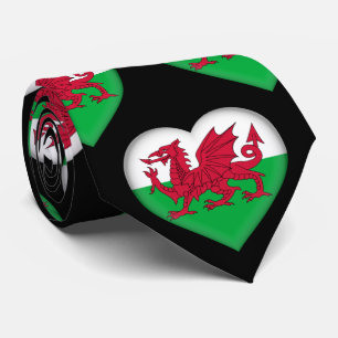 Wales Flag Colors Heart Pattern Stropdas