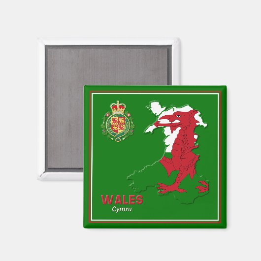 Wales Flag Map & Royal Badge Magneet (Voorkant / Achterkant)