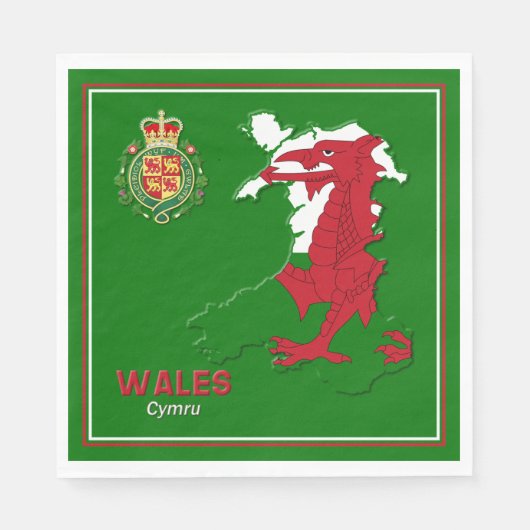Wales Flag Map & Royal Badge Servet (Voorkant)