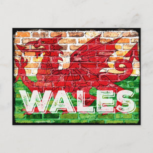 Wales Flag op Brick Briefkaart