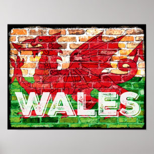 Wales Flag op Brick Poster