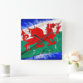 Wales Flag & Sky Proud Patriotic Wall Clock Vierkante Klok (Huis)