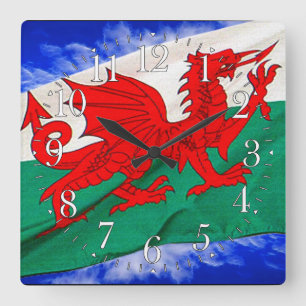 Wales Flag & Sky Proud Patriotic Wall Clock Vierkante Klok