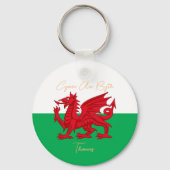 Wales for Ever Welsh Dragon Monogram Naam Tekst Sleutelhanger (Voorkant)