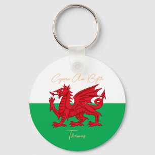 Wales for Ever Welsh Dragon Monogram Naam Tekst Sleutelhanger