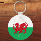 Wales for Ever Welsh Dragon Monogram Naam Tekst Sleutelhanger (Voorkant)
