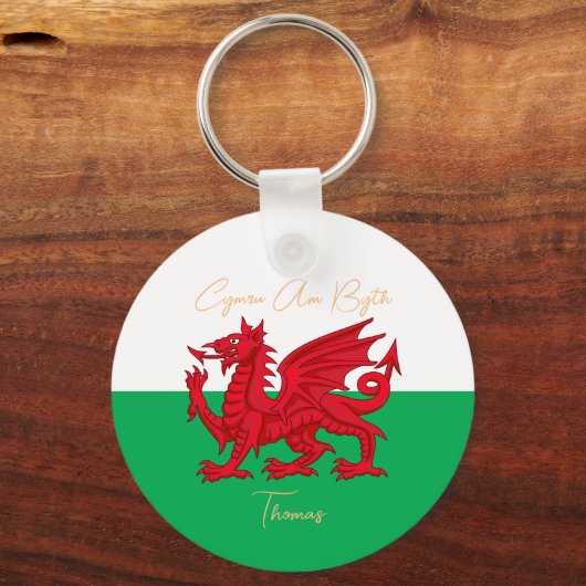 Wales for Ever Welsh Dragon Monogram Naam Tekst Sleutelhanger (Voorkant)