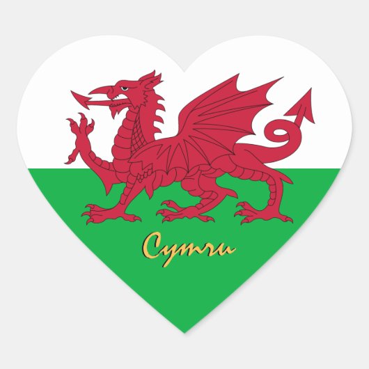 Wales Hart Sticker, Draak, Patriottische Welshe Vl Hart Sticker (Voorkant)