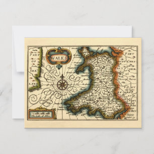 Wales - Historische Oude Antiquarische Britse Atla Kaart