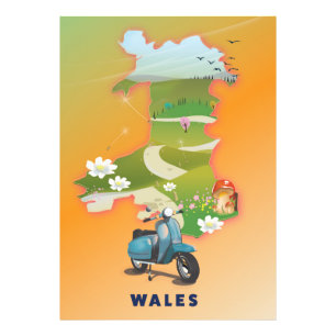 Wales kaart vintage reisposter foto afdruk