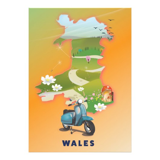 Wales kaart vintage reisposter foto afdruk (Voorkant)