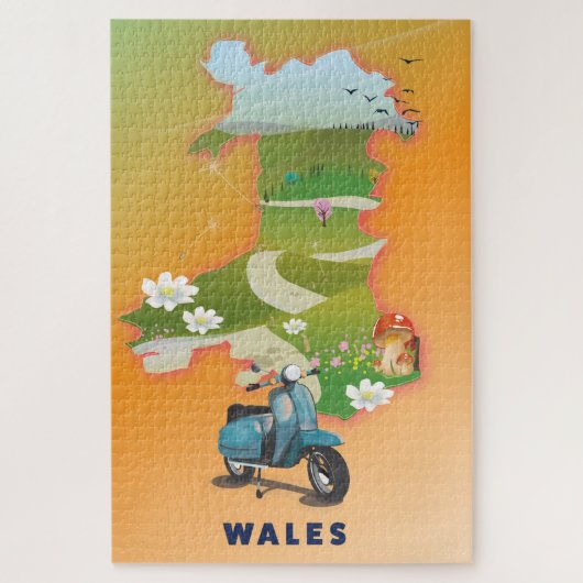 Wales kaart vintage reisposter legpuzzel (Verticaal)