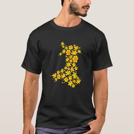 Wales Map Daffodil Welsh National Flower St Davids T-shirt (Voorkant)