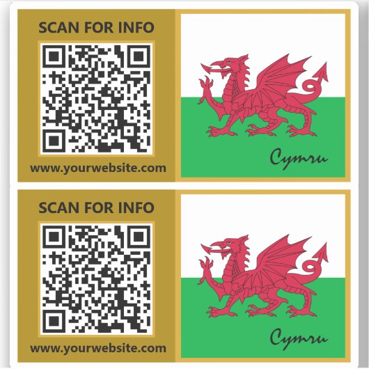 Wales Modern QR Code Stickers, Welsh Flag Sticker (Voorkant)
