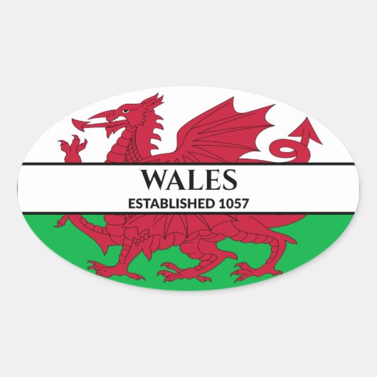 Wales, opgericht in 1057 Welsh Dragon Flag Ovale Sticker (Voorkant)