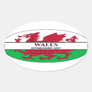Wales, opgericht in 1057 Welsh Dragon Flag Ovale Sticker