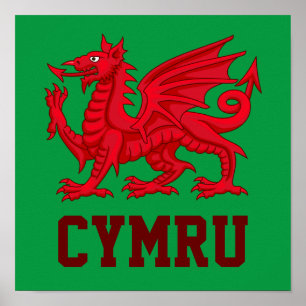 Wales Red Dragon - Groene achtergrond Poster