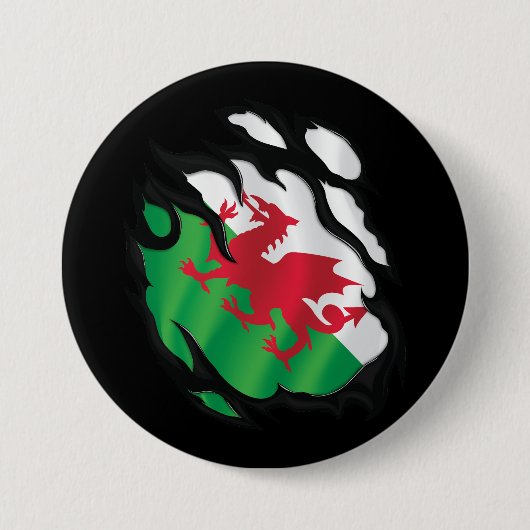 Wales ripped vlag ronde button 7,6 cm (Voorkant)