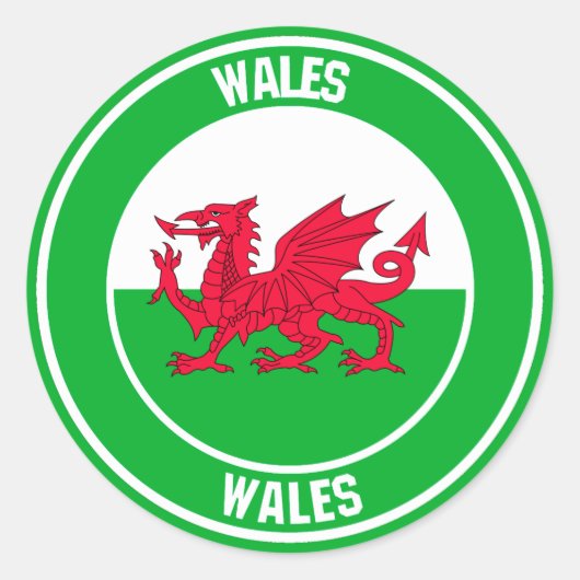 Wales Round Emblem Ronde Sticker (Voorkant)