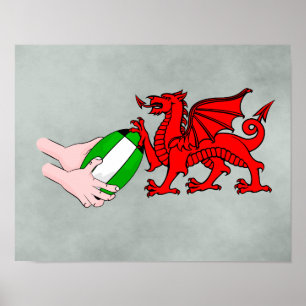 Wales Rugby Team Dragon met Rugby Ball Poster
