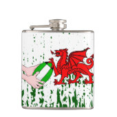 Wales Rugby Team Supporters Vlag met bal Heupfles (Voorkant)