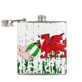 Wales Rugby Team Supporters Vlag met bal Heupfles