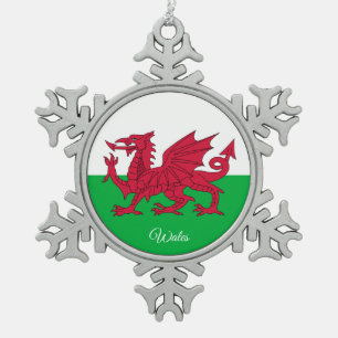 Wales snowflake, Dragon, Welsh Flag Tin Sneeuwvlok Ornament