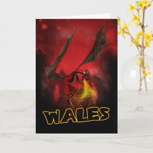 Wales - St. David's Day Kaart - Welsh Red Dragon C (Gele Bloem)