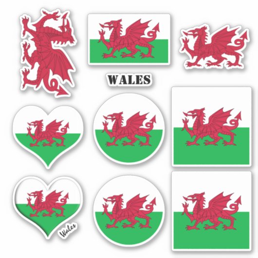 Wales stickers & Welsh Flag, Heart / Sport (Voorkant)