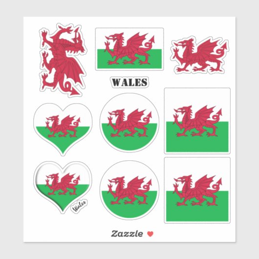 Wales stickers & Welsh Flag, Heart / Sport (Vel)