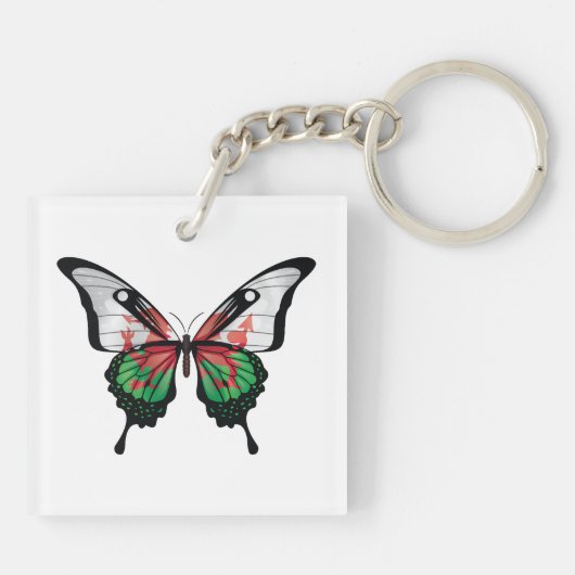 Wales Swallowtail Vlinder Vlag Sticker Sleutelhanger (Achterkant)