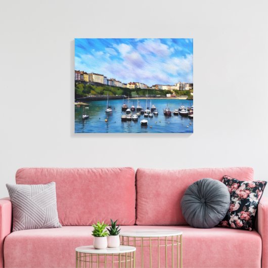 Wales, Tenby Harbour Canvas Afdruk (Insitu (Woonkamer))