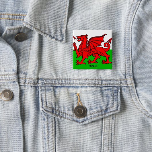 WALES VLAG / DRAAK VIERKANTE BUTTON 5,1 CM (In situ)