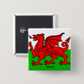 WALES VLAG / DRAAK VIERKANTE BUTTON 5,1 CM (Voorkant /achterkant)
