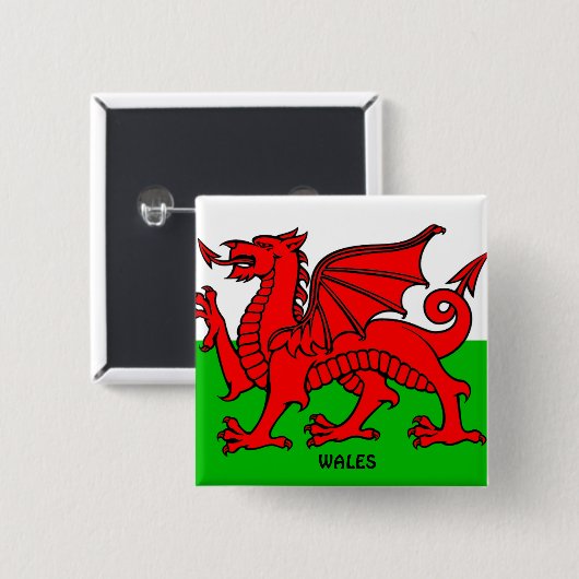 WALES VLAG / DRAAK VIERKANTE BUTTON 5,1 CM (Voorkant /achterkant)