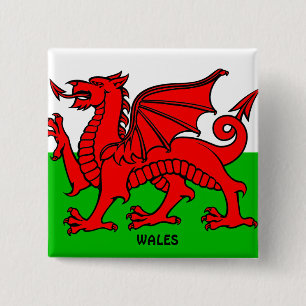 WALES VLAG / DRAAK VIERKANTE BUTTON 5,1 CM