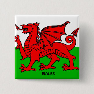 WALES VLAG / DRAAK VIERKANTE BUTTON 5,1 CM