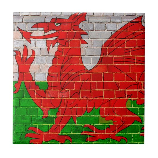 Wales vlag op een muur tegeltje (Voorkant)