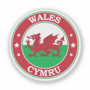 Wales vlag ronde cirkel embleem sticker