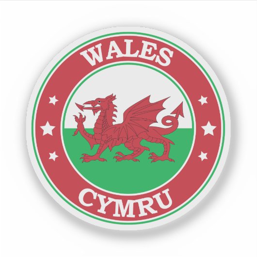 Wales vlag ronde cirkel embleem sticker (Voorkant)