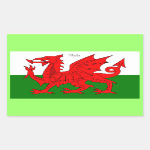 WALES: Vlag van Wales met tekst "Wales" Rechthoekige Sticker