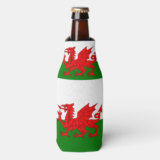 Wales vlag Welsh red dragon Flesjeskoeler (Fles Voorkant)